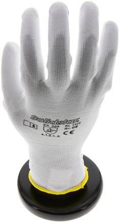 Guanto a maglia fine con rivestimento parziale in PU, senza pelucchi, bianco, XL, classe di protezione (EN 388) 4.1.3.1.X
