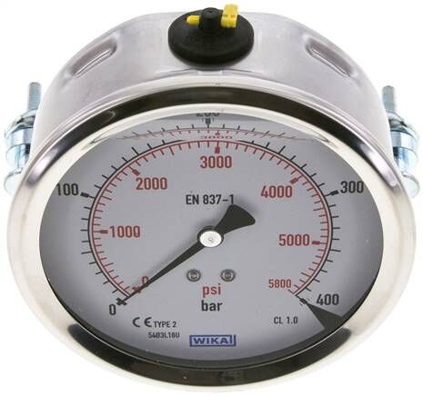 Glycerin-Einbaumanometer, 3kt-Frontring, 100mm, 0 - 400 bar
