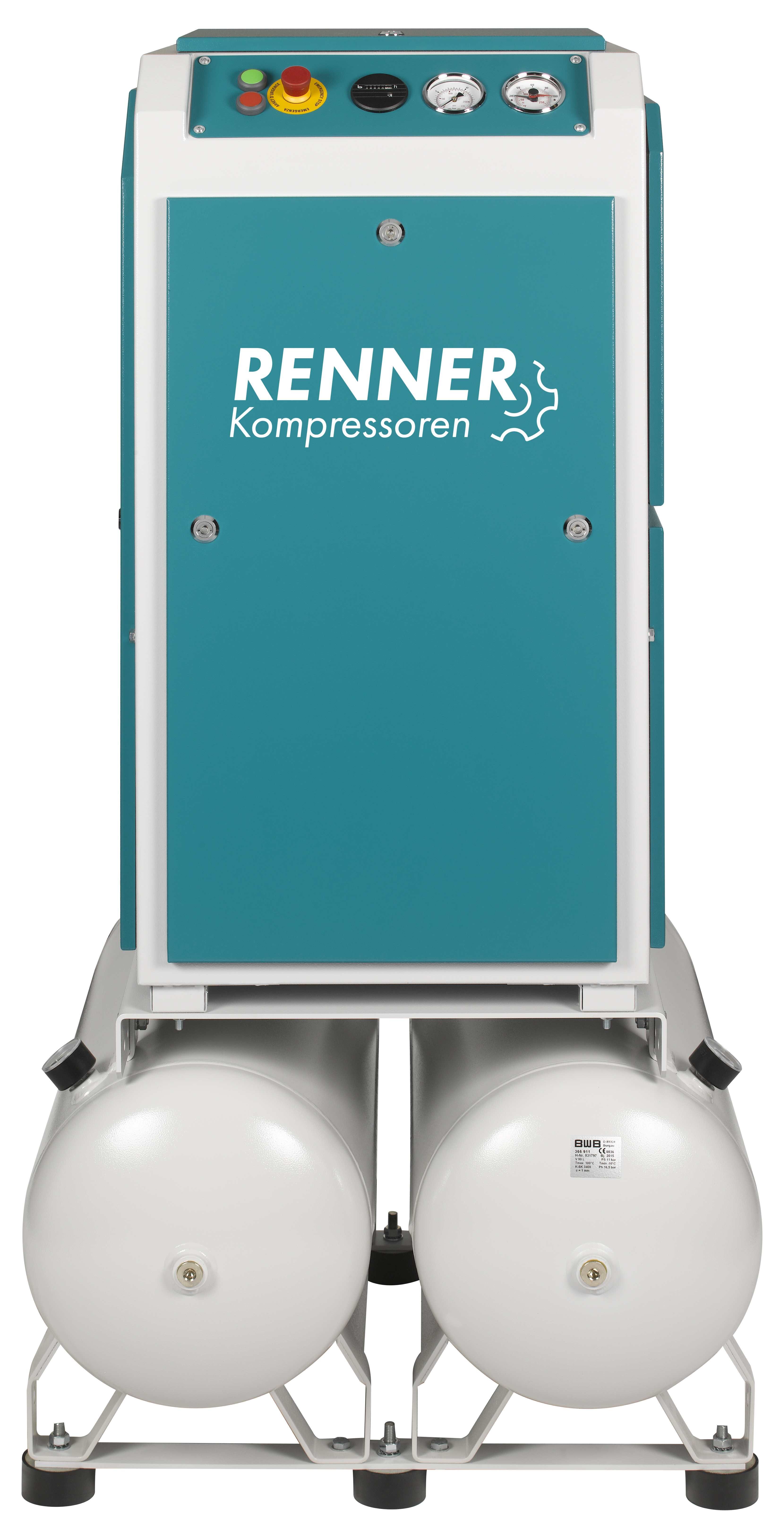 RENNER-Kompressor RSDK-PRO 5,5 auf 2x90L Behälter inkl. Kältetrockner - Schraubenkompressor