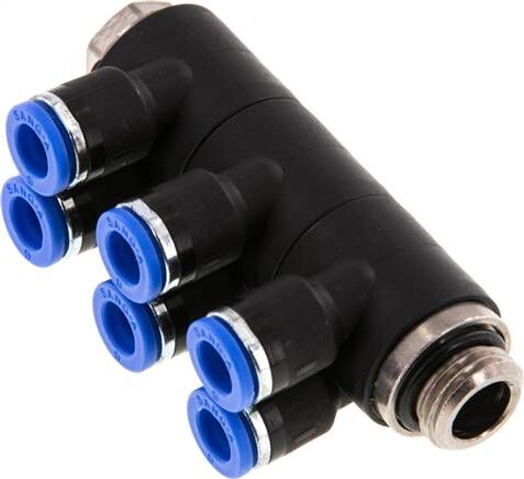 Distributore multiplo plug-in, 6 vie G 1/4"-6mm, standard IQS