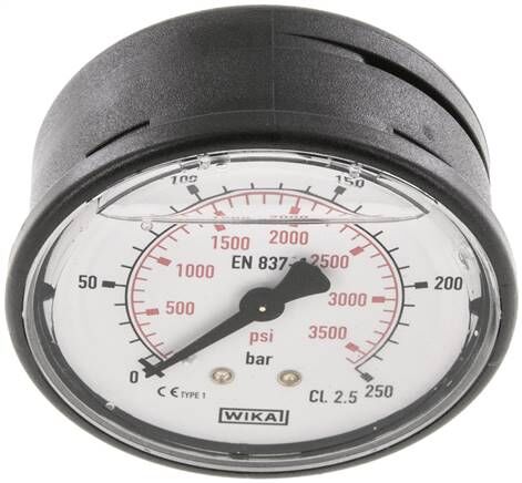 Manomètre à glycérine horizontal (KU/Ms), 63mm, 0 - 250 bar