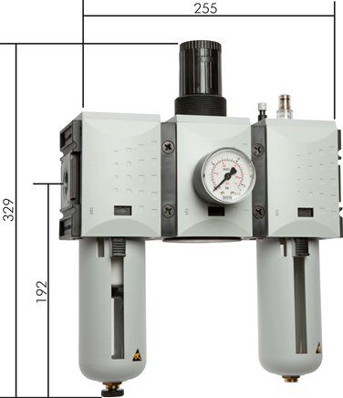 Unità di manutenzione FUTURA, 3 pezzi, G 1", 0,5 - 10 bar, Baur.4, scarico automatico della condensa (chiuso senza pressione)