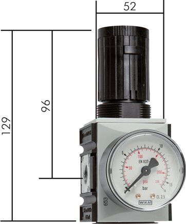 FUTURA Sicherheits-Präzisionsdruckregler, G 1/4", 0,5 - 16 bar, Baureihe 1, mit  abschließbaren Kugelhahn und Befüllventil