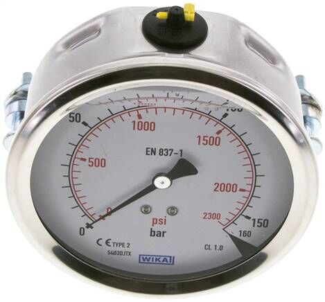 Glycerin-Einbaumanometer, 3kt-Frontring, 100mm, 0 - 160 bar
