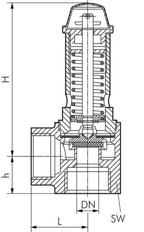 Valvola di sicurezza angolare TÜV G 1-1/2" (IG), 13,0 bar standard
