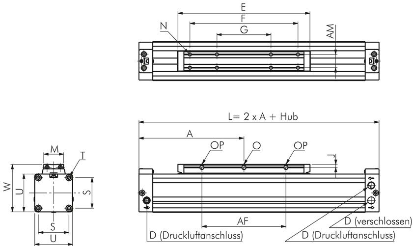 Vérin sans tige, piston Ø 18 mm, course 100 mm