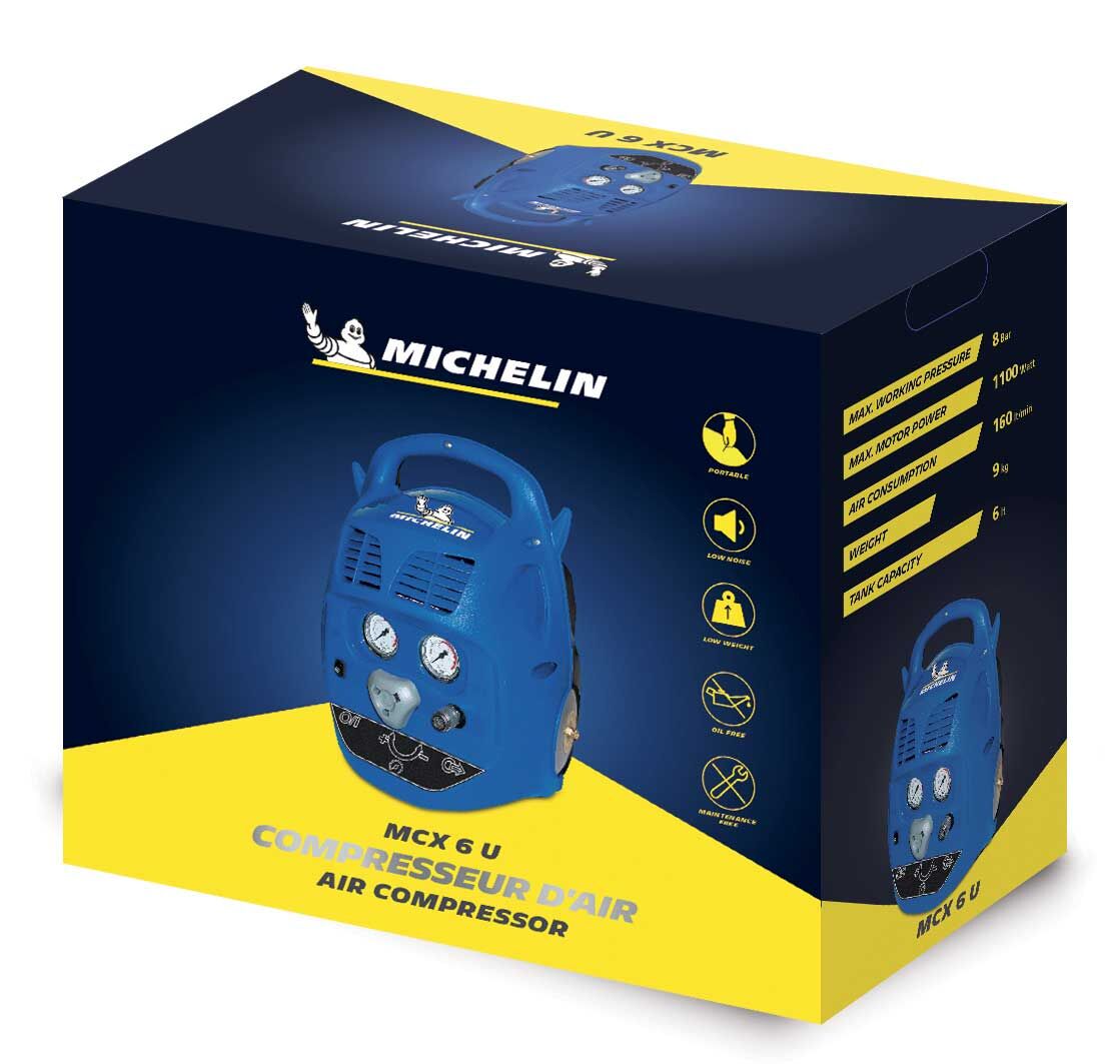 Compresseur d'air Michelin - compresseur 6 litres coaxial et silencieux 1,5  cv - mcx6u
