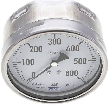 Manomètre horizontal (CrNi/Ms), 100mm, 0 - 600 bar