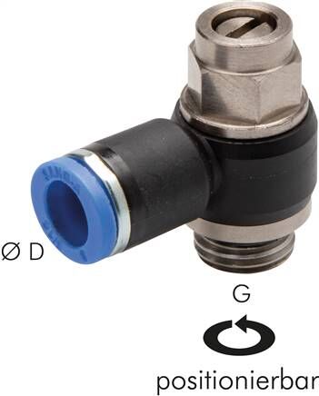 Valvola di ritegno a farfalla angolare M 5-6mm, regolazione dello scarico (standard), fissata regolabile
