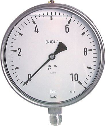 Chemie-Glycerin-Manometer senkrecht,160mm, -1 bis 9 bar
