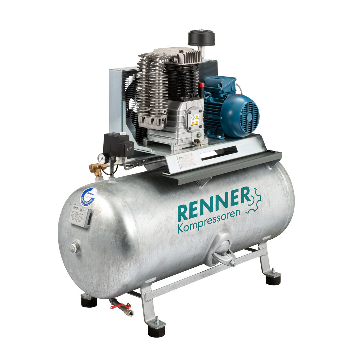 RENNER RIKO 960/250 Industrie-Kolbenkompressor 10 bar - liegender, verzinkter Behälter