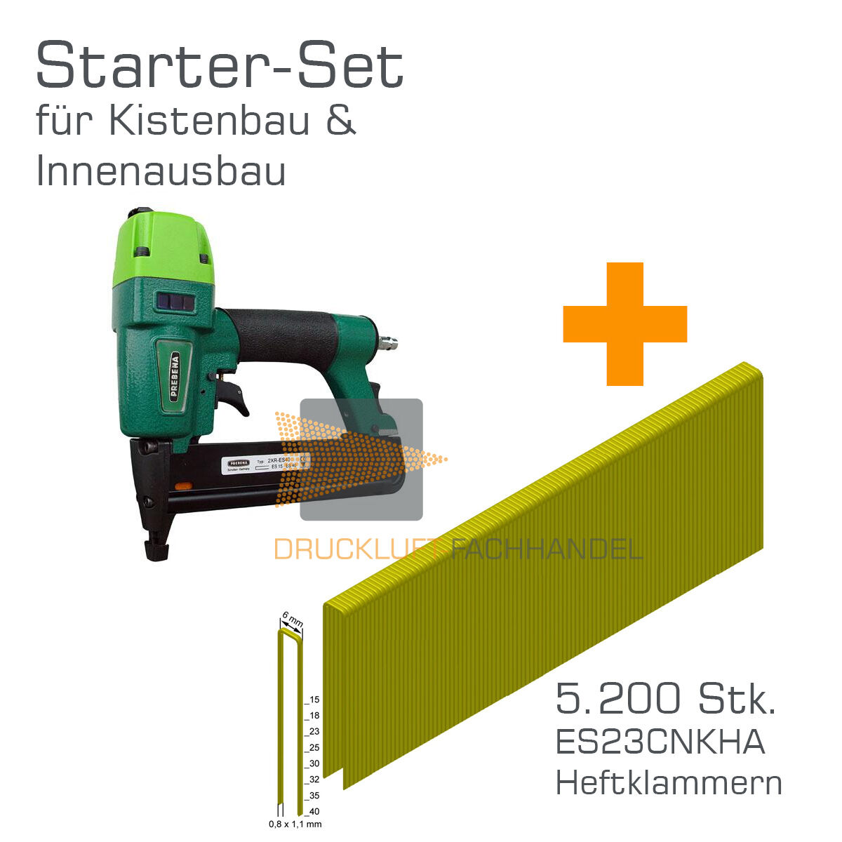 AKTION Prebena Druckluftnagler 2XR-ES40 + ES23CNKHA - Starter-Set für den Innenausbau