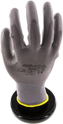 Guanto a maglia fine con rivestimento parziale in PU, senza pelucchi, grigio, L, classe di protezione (EN 388) 4.1.3.1.X