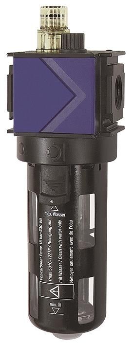 Lubrificateur à brouillard -variobloc-BG 1, G 1/4, 3400 l/min, VN 22 S, avec réservoir PC et panier de protection