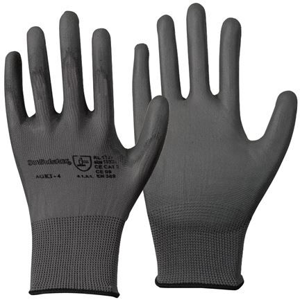 Guanto a maglia fine con rivestimento parziale in PU, senza pelucchi, grigio, L, classe di protezione (EN 388) 4.1.3.1.X