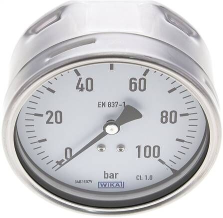 Manometer waagerecht (CrNi/Ms), 100mm, 0 - 100 bar