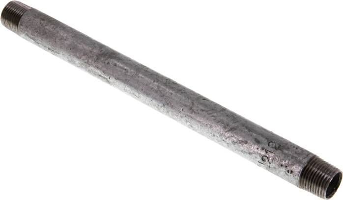 Nipplo doppio per tubi R 3/8"-200mm, tubo in acciaio ST 37 zincato