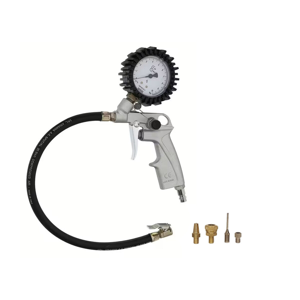 Pistola gonfiaggio pneumatici - CALIBRATO con tubo da 37 cm + set di adattatori da 4 pezzi | Vincitore qualità-prezzo