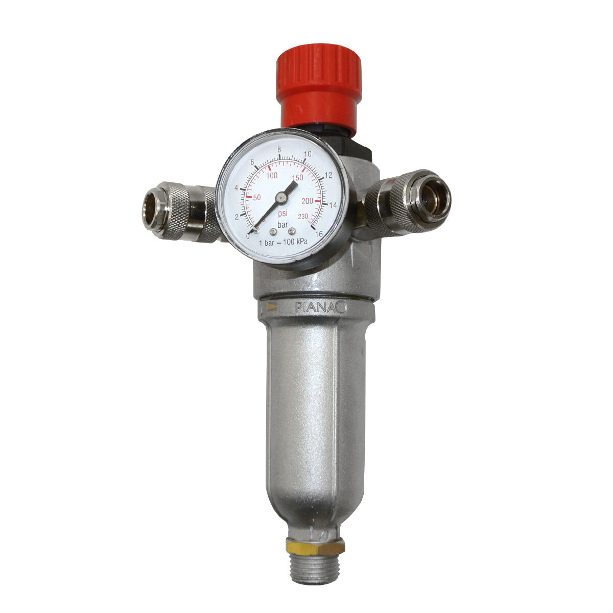 Riduttore di pressione del filtro con 2 raccordi e manometro - attacco inferiore 1/2