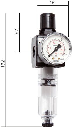 MULTIFIX Filterregler, G 1/4", 0,1 - 3bar, Baureihe 1, Metallbehälter, Kondensatablass automatisch