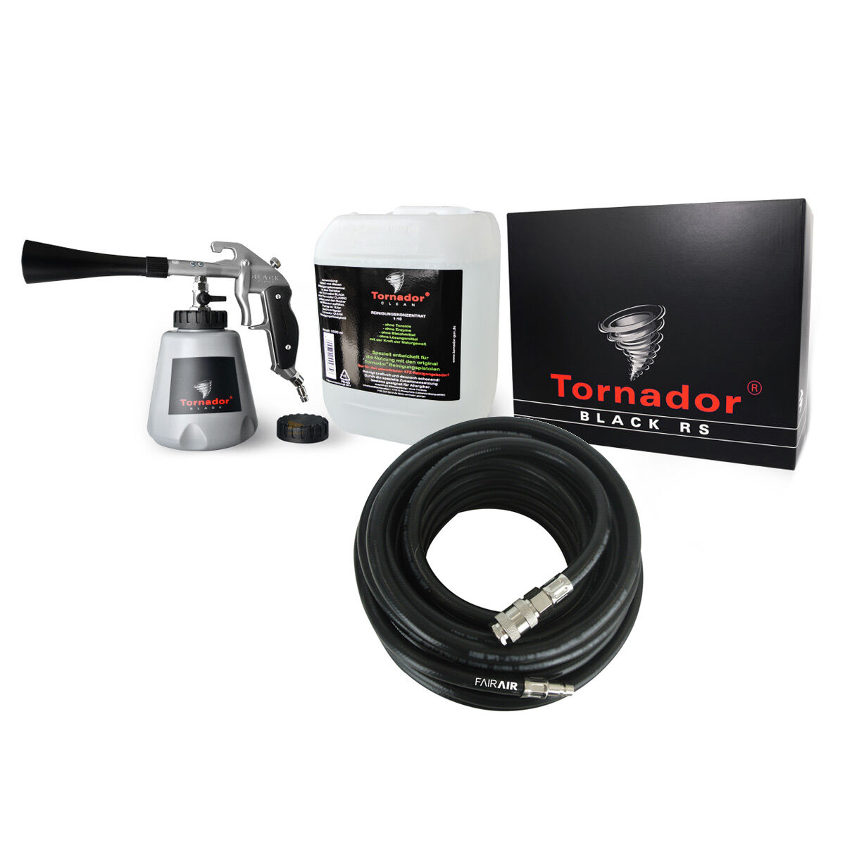 OFFERTA SPECIALE - Set Tornador: pistola per la pulizia Tornador BLACK Z-020RS incl. pulitore + tubo per aria compressa