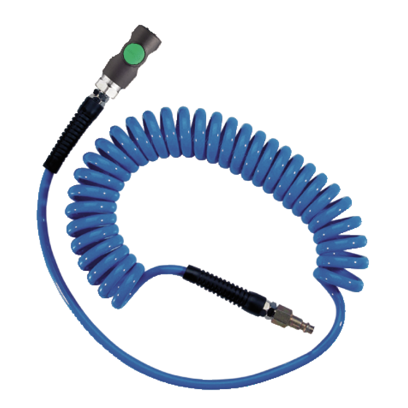 Tuyau spiralé en polyuréthane bleu 6,5 x 10 mm - 4 m avec raccord rapide de sécurité ESI 07