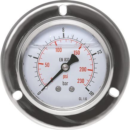 Manomètre à glycérine intégré, bague avant, 63 mm, 0 - 16 bar - Eco-Line