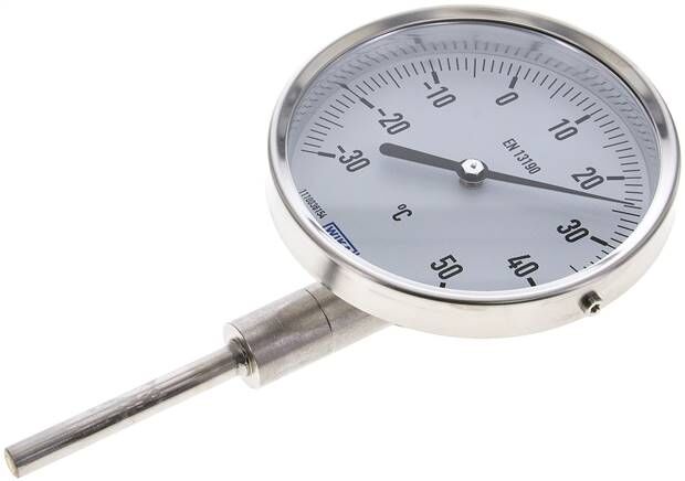 Termometro bimetallico, verticale D100/-30 a +50°C/63mm, acciaio inox