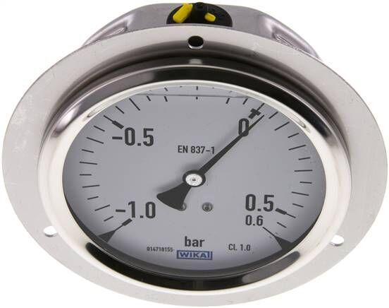 Glycerin-Einbaumanometer,Frontring, 100mm, -1 bis 0,6 bar