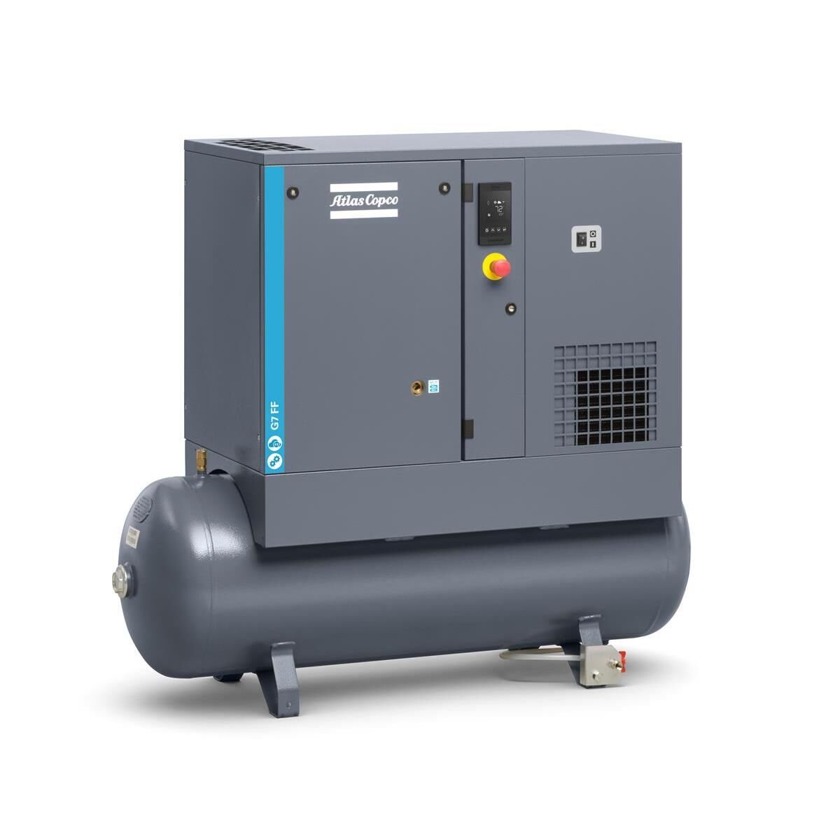 Compressore a vite Atlas Copco G 7 FF - 8 bar, incluso essiccatore a refrigerazione e serbatoio
