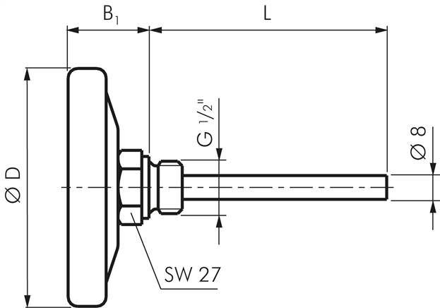 Thermomètre bimétallique, horizontal D160/0 à +120°C/100mm