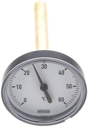 Bimetallthermometer, waagerecht D63/0 bis +60°C/100mm, Kunststoffgehäuse