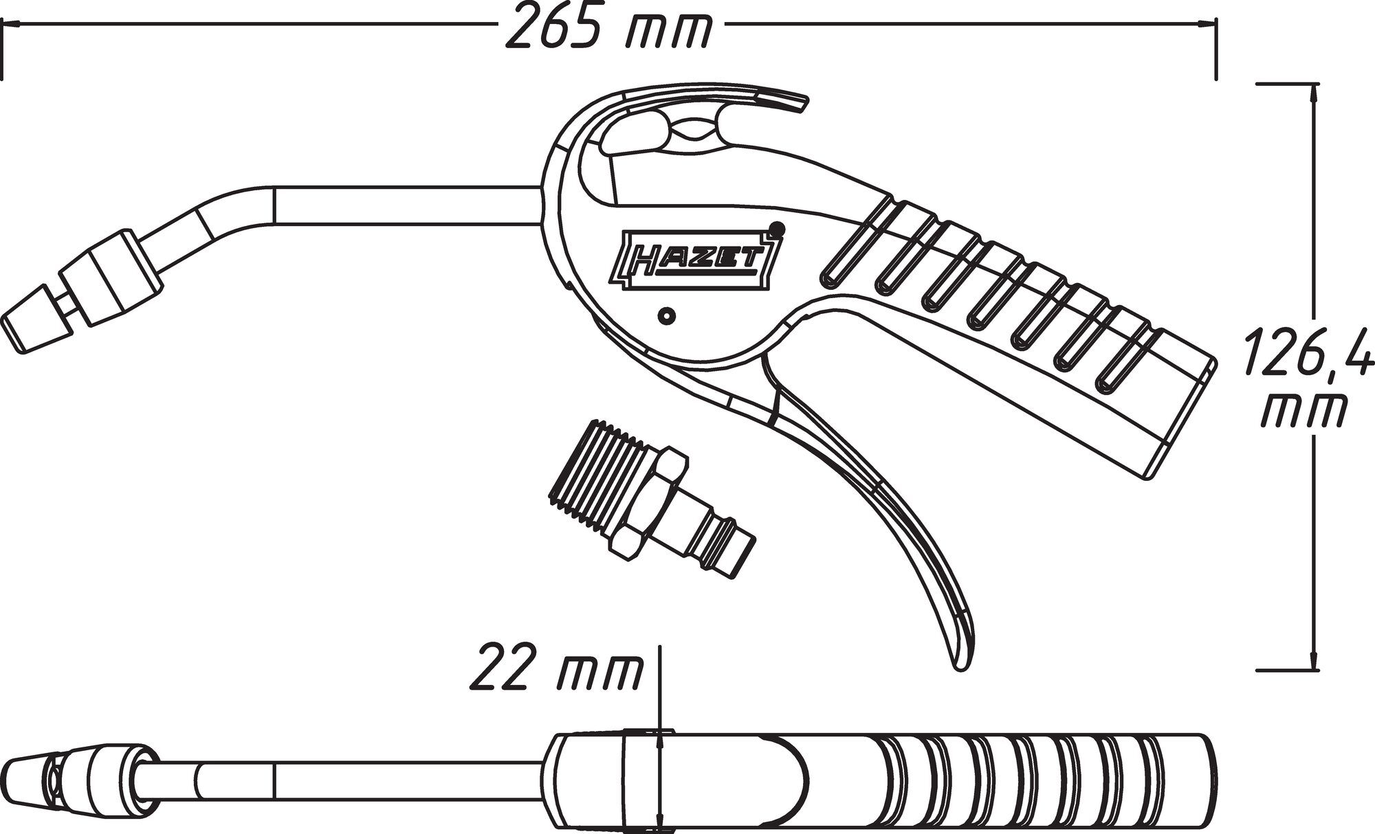 HAZET Pistola di soffiaggio - 100 mm - con ugello Venturi e tubo piegato 9040P-4