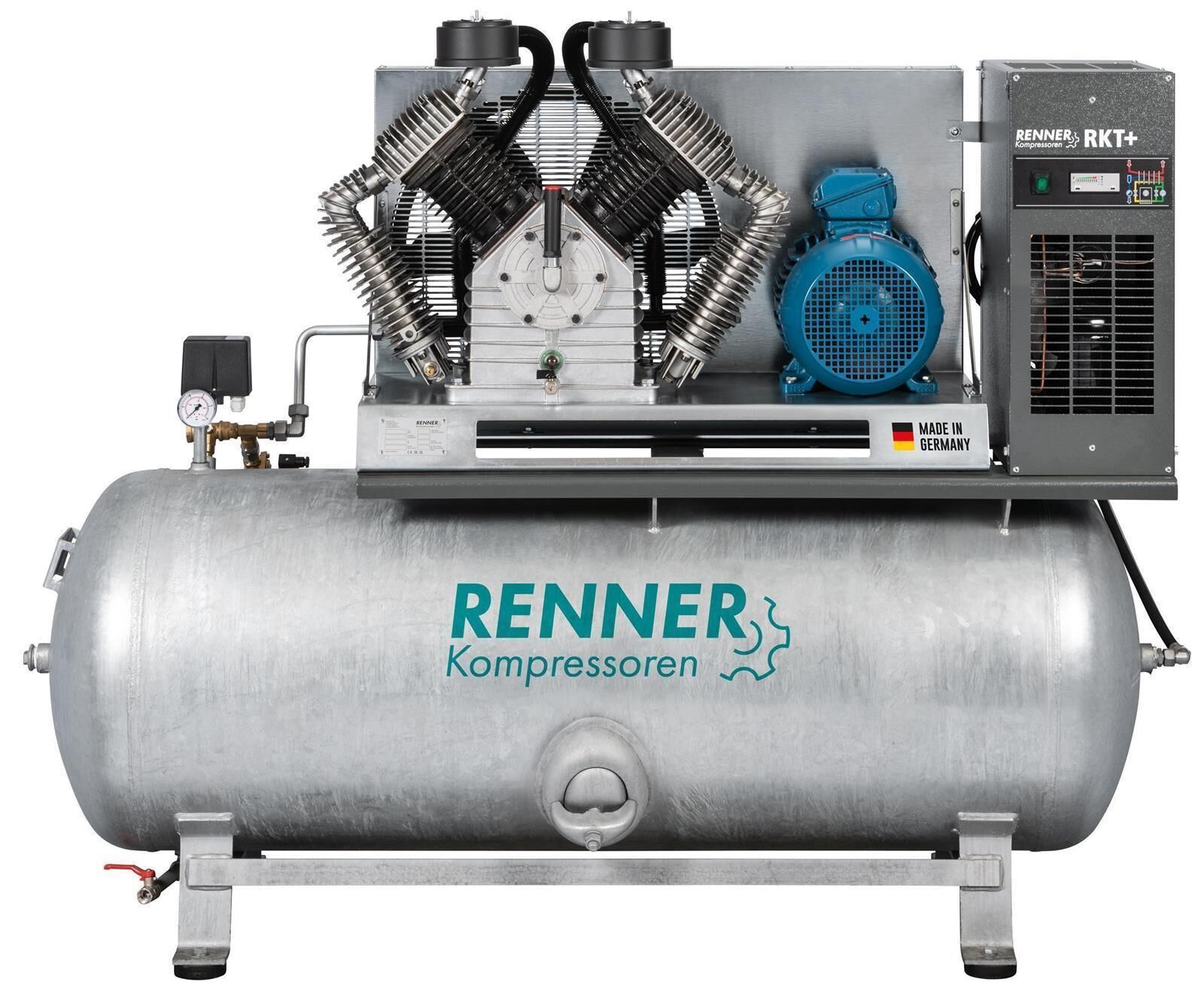 RENNER RIKO 1340/500 KT Industrie-Kolbenkompressor 10 bar - liegender, verzinkter Behälter mit Kältetrockner