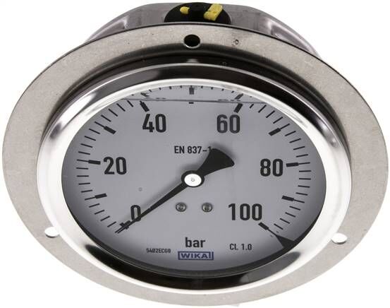 Glycerin-Einbaumanometer,Frontring, 100mm, 0 - 100 bar