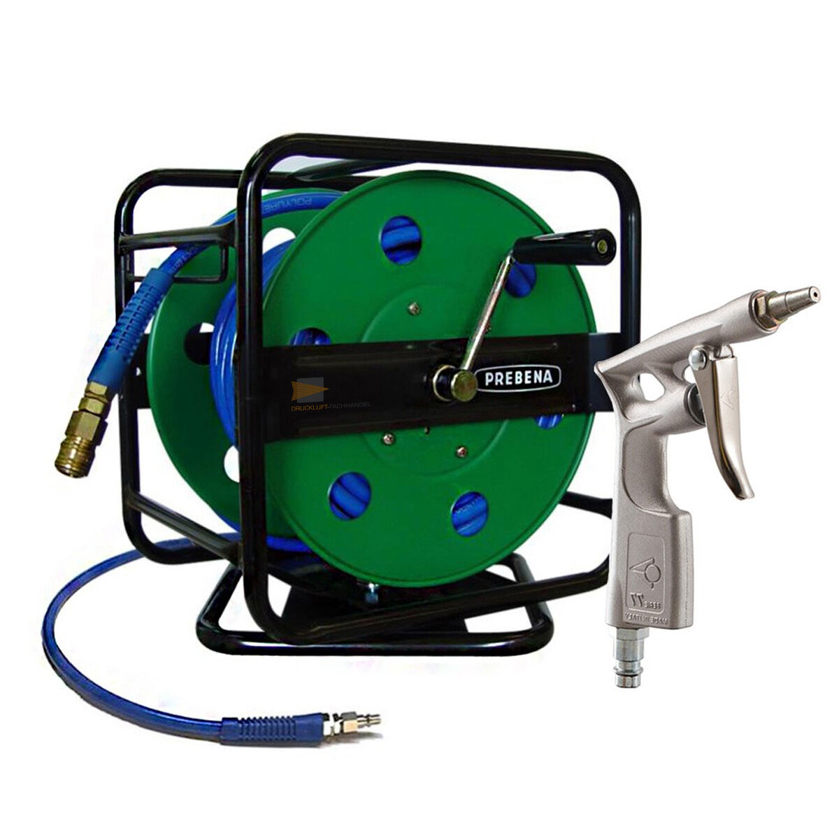 Avvolgitubo per aria compressa Prebena da 30 m, 8 x 12 mm, robusto e girevole + pistola di soffiaggio 