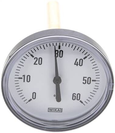 Termometro bimetallico, orizzontale D80/0 a +60°C/100mm, custodia in plastica