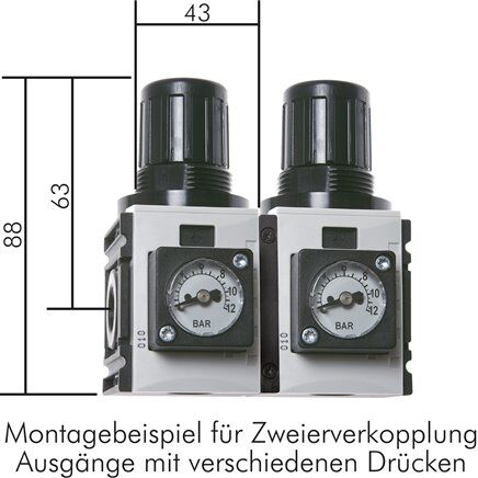 FUTURA Druckregler, G 1/4", 0,5 - 10bar, Baureihe 0, mit durchgehender Druckversorgung, Kompaktmanometer