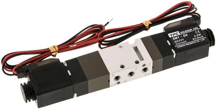 electrovanne 5/3 voies, M 5, position centrale à l'échappement, 24 V=, connecteur SY100, avec LED y compris câble de 600 mm