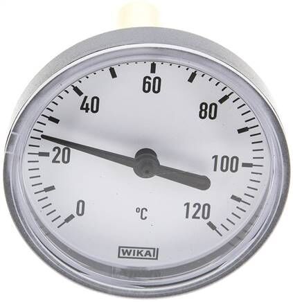 Termometro bimetallico, orizzontale D63/0 a +120°C/60mm, custodia in plastica