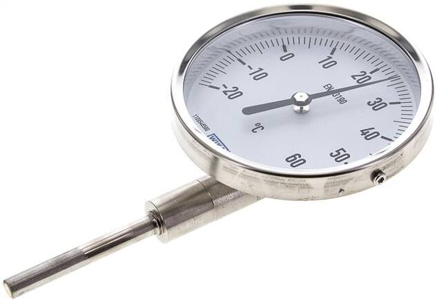 Termometro bimetallico, verticale D100/-20 a +60°C/63mm, acciaio inox