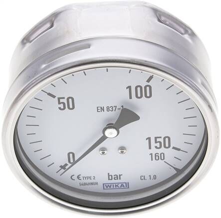 Manometer waagerecht (CrNi/Ms), 100mm, 0 - 160 bar