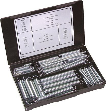 Assortimento di molle di trazione, 77 pezzi, Ø 5 - 19 mm