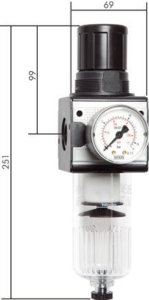 Filtro regolatore MULTIFIX, G 1/2", 0,2 - 6bar, serie 2, scarico automatico della condensa (chiuso senza pressione)