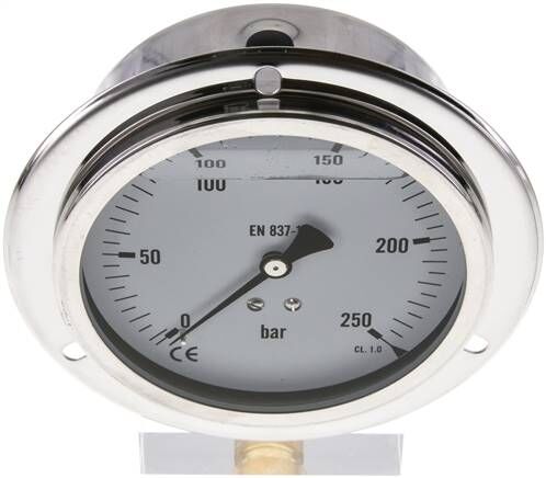 Glycerin-Einbaumanometer,Frontring, 100mm, 0 - 250 bar -Eco-Line