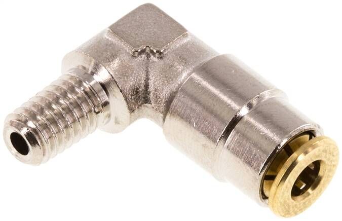 Raccordo a innesto rapido a L ad alta pressione. M 6 (conico) - 4 mm (fisso)