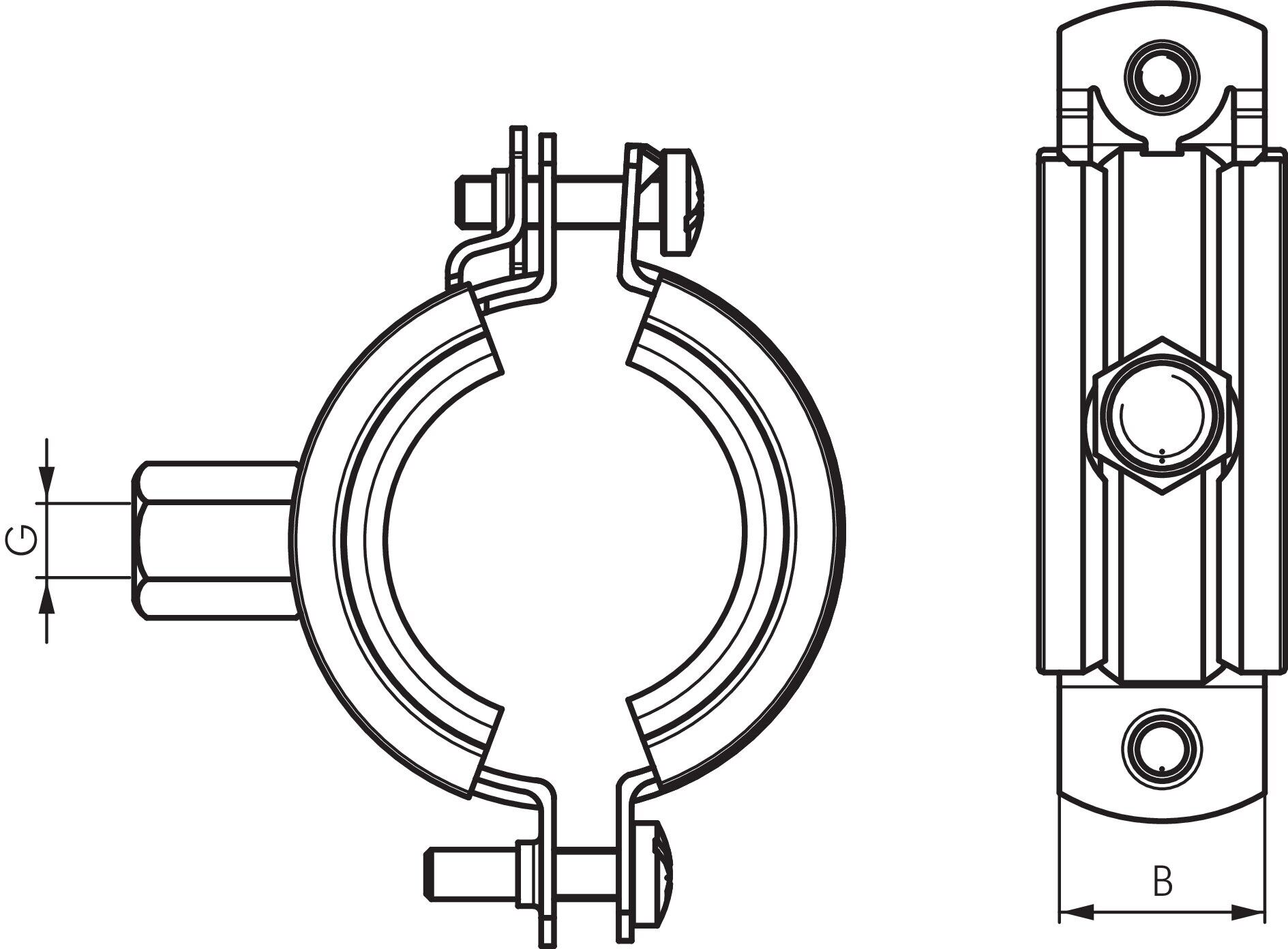 Morsetto per tubi 101 - 110 mm, acciaio zincato con inserto, FISCHER