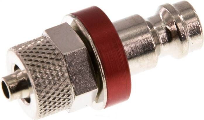 Tappo di accoppiamento (NW5) tubo 6x4mm, ottone nichelato, rosso, ottone nichelato