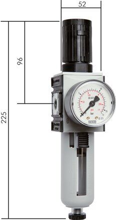 Filtro regolatore FUTURA, G 1/4", 0,1 - 2 bar, serie 1, scarico automatico della condensa (chiuso senza pressione)