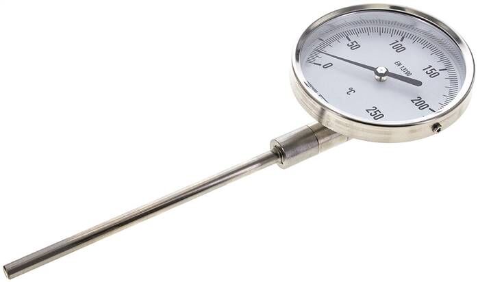 Thermomètre bimétallique, vertical D100/0 à +250°C/160mm
